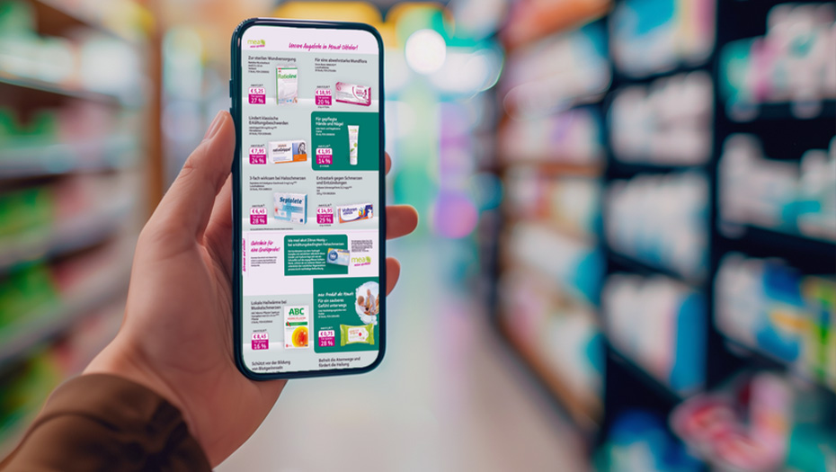 Apothekenteam präsentiert individuelle Werbemittel für digitale Services